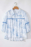 Printed Tie Neck Three-Quarter Sleeve Blouse - Trendsi - Flyclothing LLC