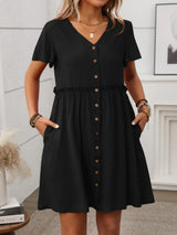 Button Front Flutter Sleeve Dress - Trendsi - Flyclothing LLC