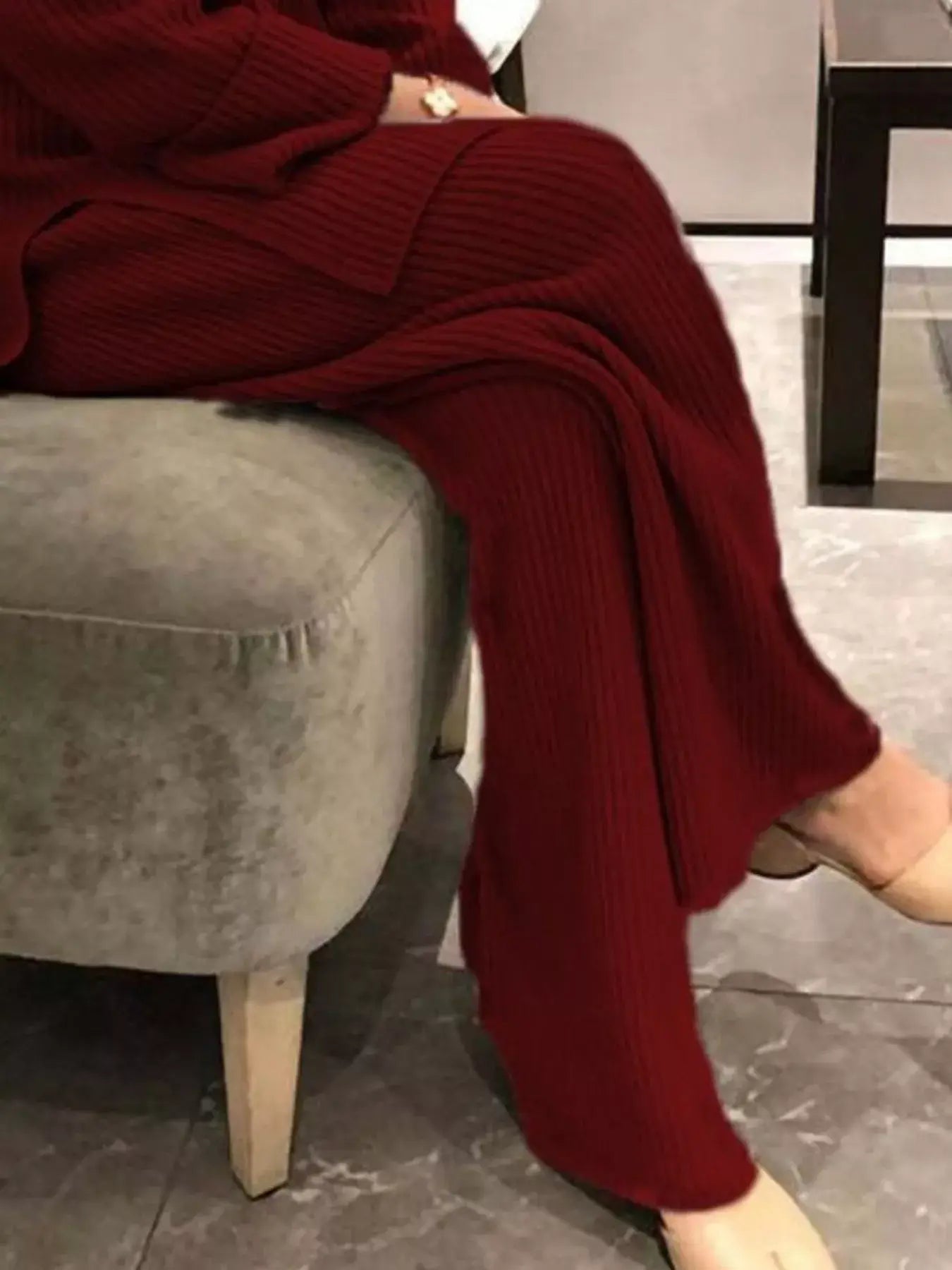 Full Size Ribbed Knit Relaxed Fit Top and Pants Sweater Set Plus Size - Trendsi - Flyclothing LLC