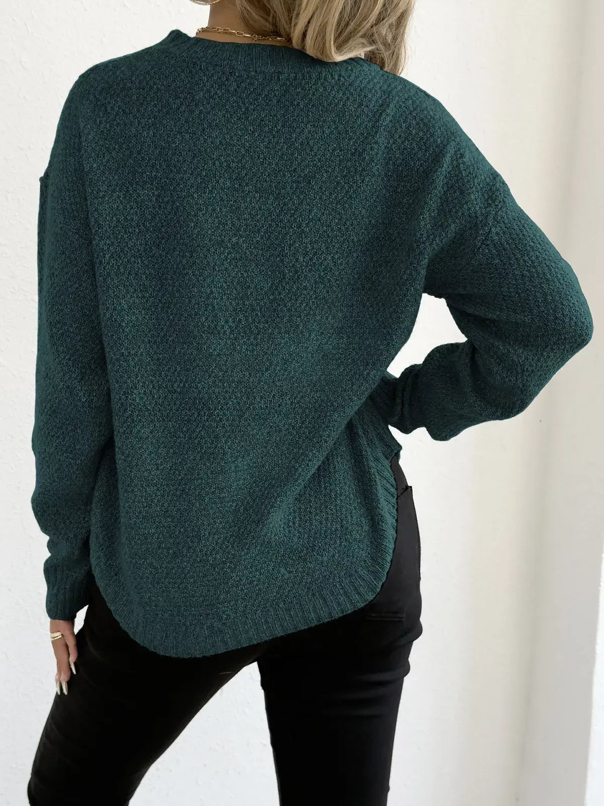 Textured Knit Relaxed Fit Round Neck Sweater - Trendsi - Flyclothing LLC