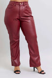 Judy Blue Full Size High Waist Tummy Control Faux Leather Straight Pants Plus Size - Trendsi - Flyclothing LLC