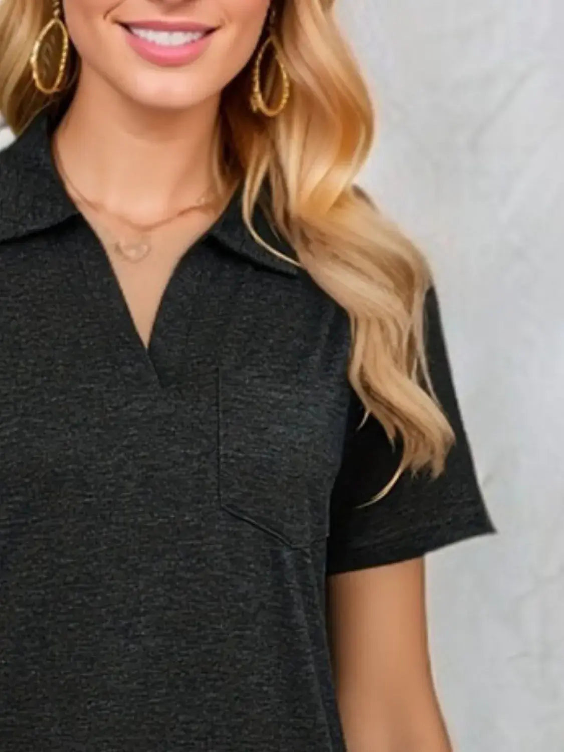 Johnny Collar Short Sleeve Top - Trendsi - Flyclothing LLC