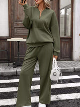 Half Zip Sweatshirt and Wide-Leg Pants Set - Trendsi - Flyclothing LLC