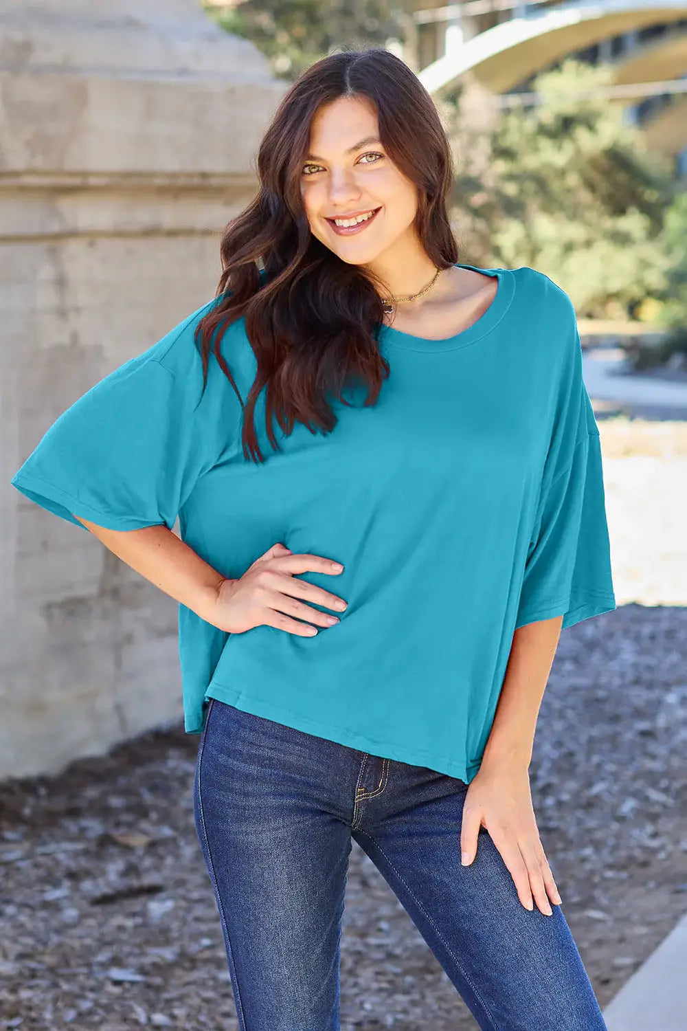 Basic Bae Full Size Round Neck Drop Shoulder T-Shirt - ShopBasicbae - Flyclothing LLC