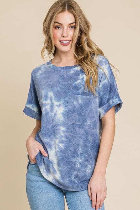 BOMBOM Tie-Dye Round Neck Short Sleeve T-Shirt - Trendsi - Flyclothing LLC