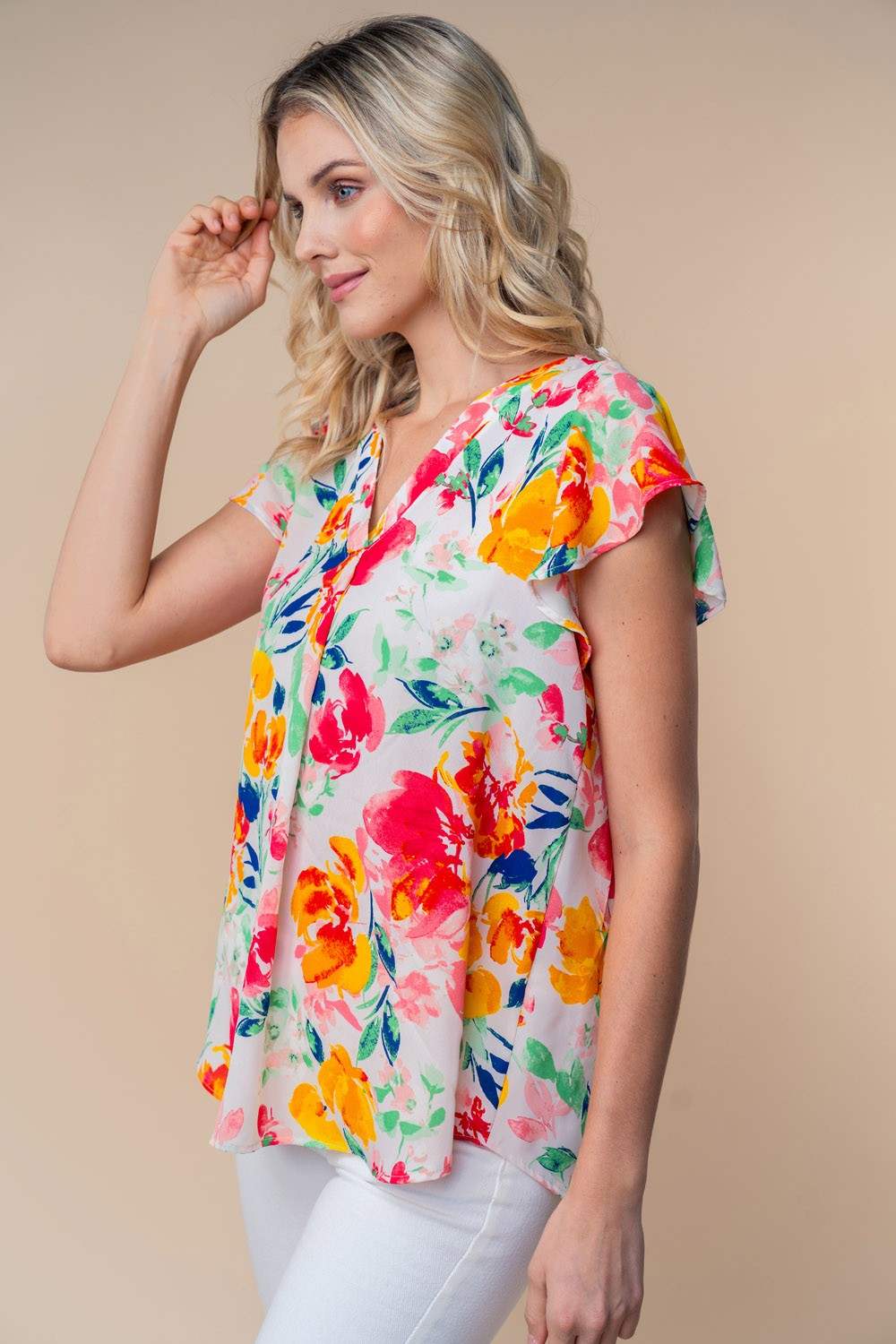 White Birch Full Size Short Sleeve Floral Woven Top - Trendsi - Flyclothing LLC
