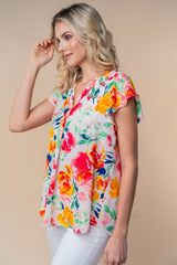 White Birch Full Size Short Sleeve Floral Woven Top Trendsi