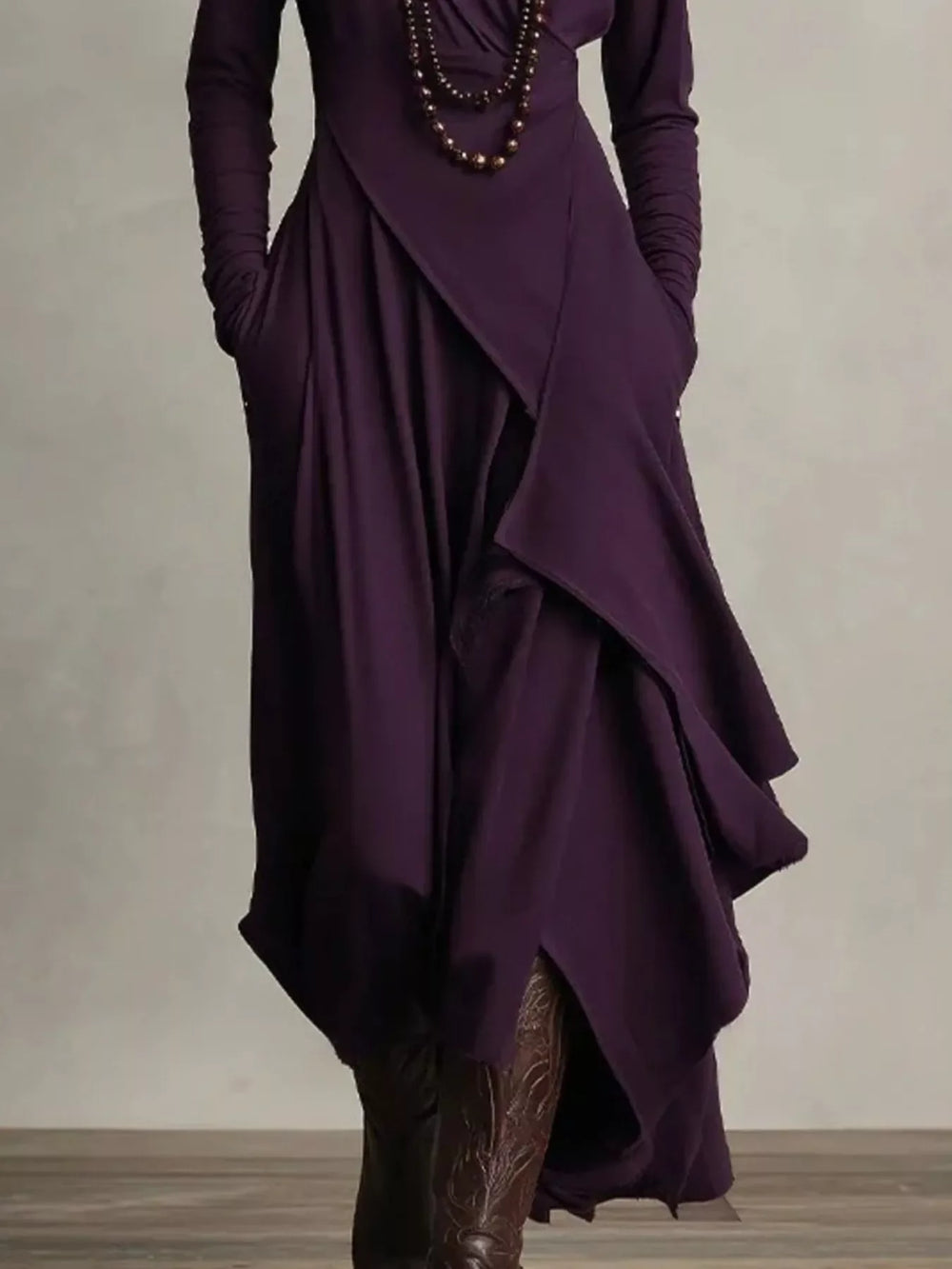 Full Size Asymmetrical Hem Turtleneck Dress Plus Size - Trendsi - Flyclothing LLC