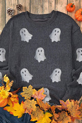 Glitter Ghost Round Neck Long Sleeve Sweatshirt - Trendsi - Flyclothing LLC
