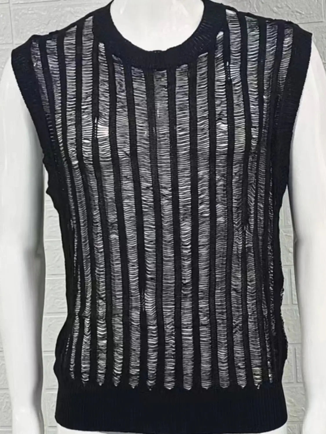 Men's Round Neck Hollow Out Sleeveless Top - Trendsi - Flyclothing LLC