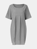 Full Size Round Neck Half Sleeve Dress with Pockets - Trendsi