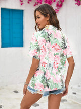 Printed Collared Neck Short Sleeve Shirt - Trendsi - Flyclothing LLC