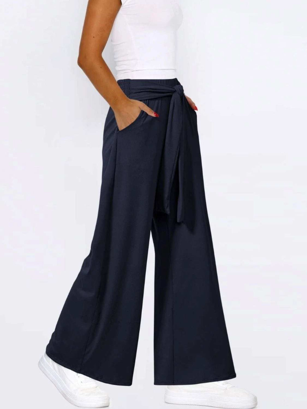 Tied Wide Leg Pants with Pockets - Trendsi - Flyclothing LLC