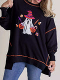 Halloween Ghost Sequin Exposed Seam Sweatshirt - Trendsi - Flyclothing LLC