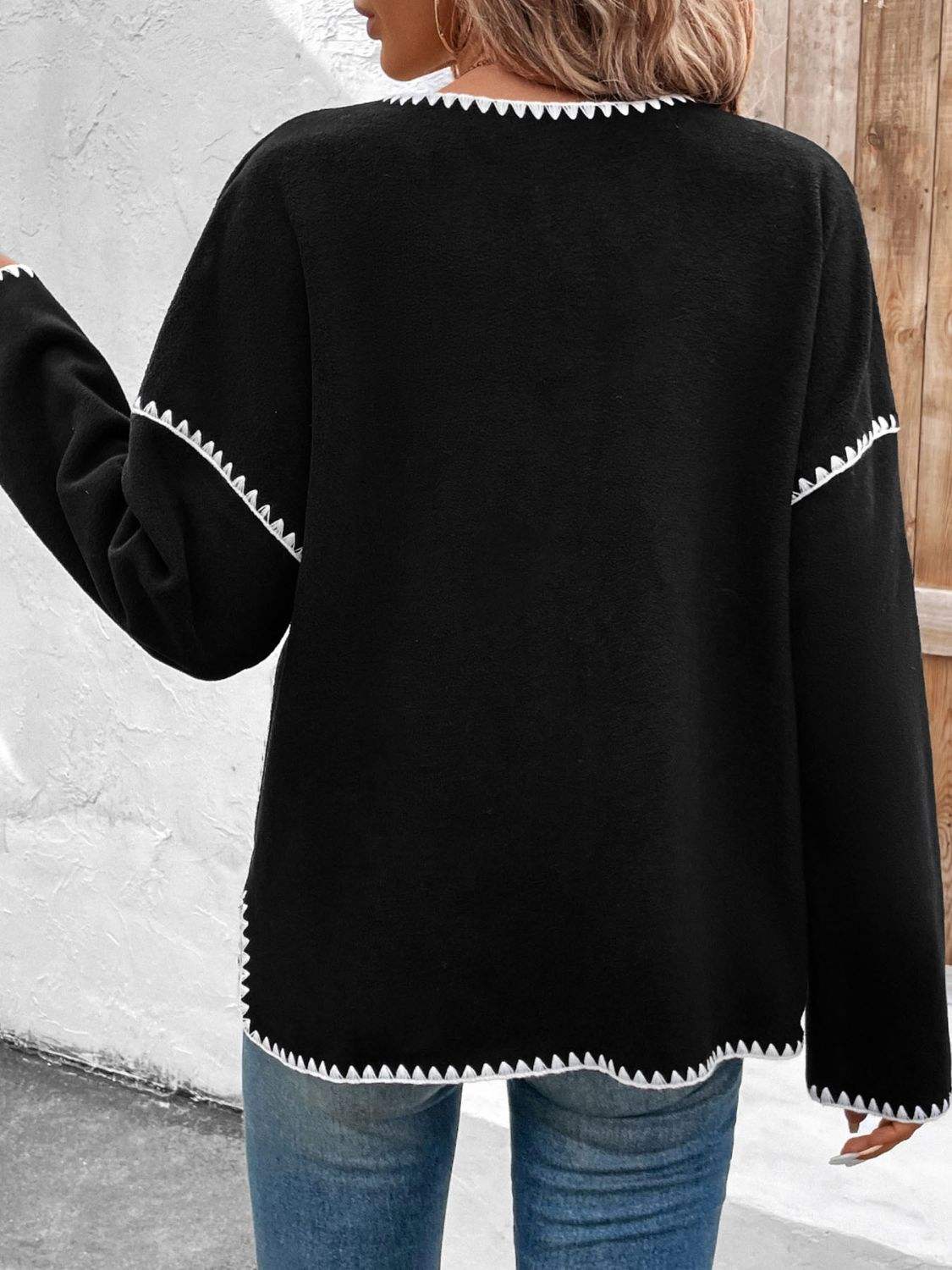 Perfee Pocketed Contrast Button Up Jacket - Trendsi - Flyclothing LLC