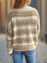 Gradient Round Neck Dropped Shoulder Sweater - Trendsi - Flyclothing LLC