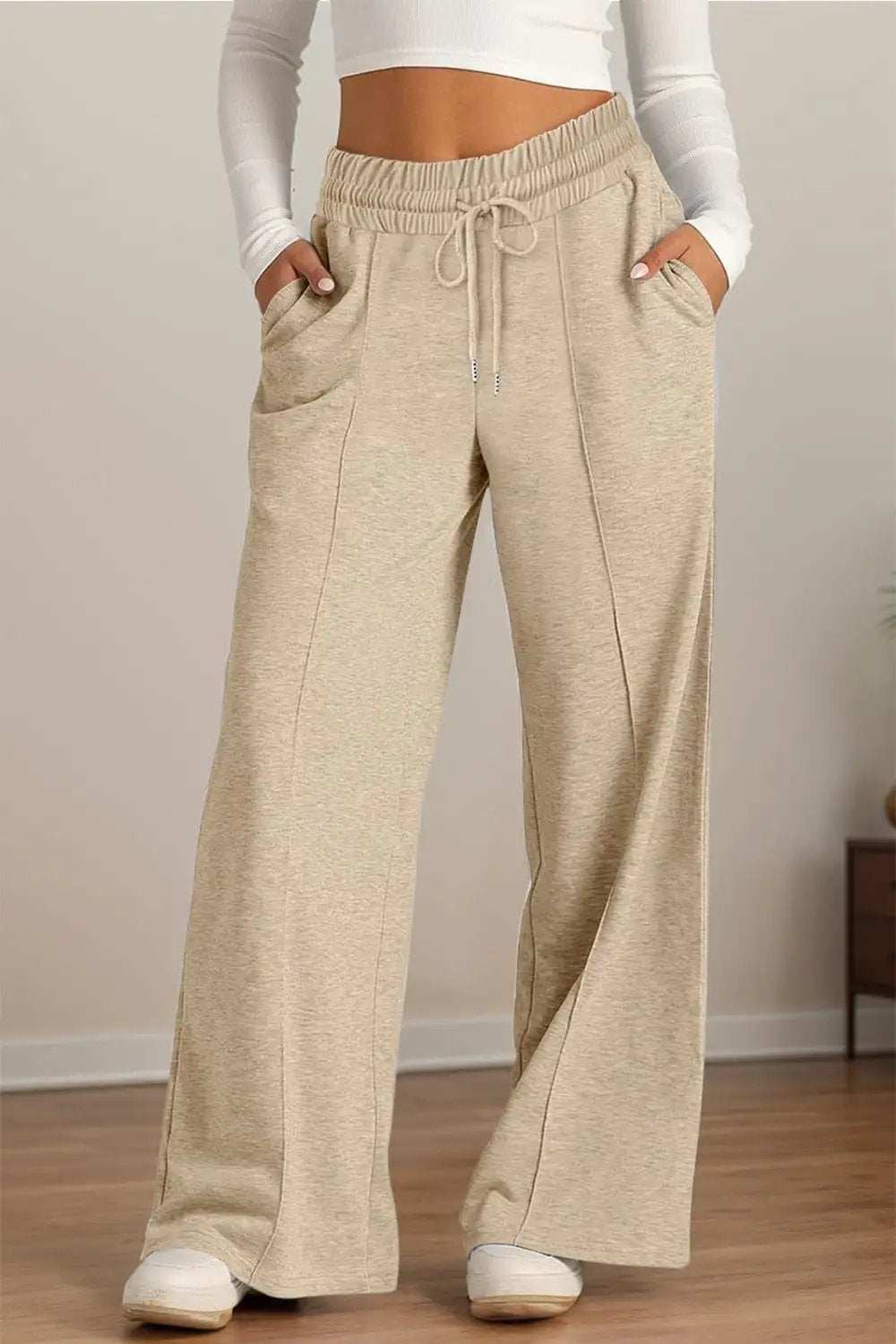 Drawstring Elastic Waist Wide Leg Pants - Trendsi - Flyclothing LLC