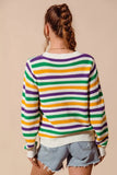 SO ME Mardi Gras Color Stripe Knit Sweater Top - Trendsi - Flyclothing LLC