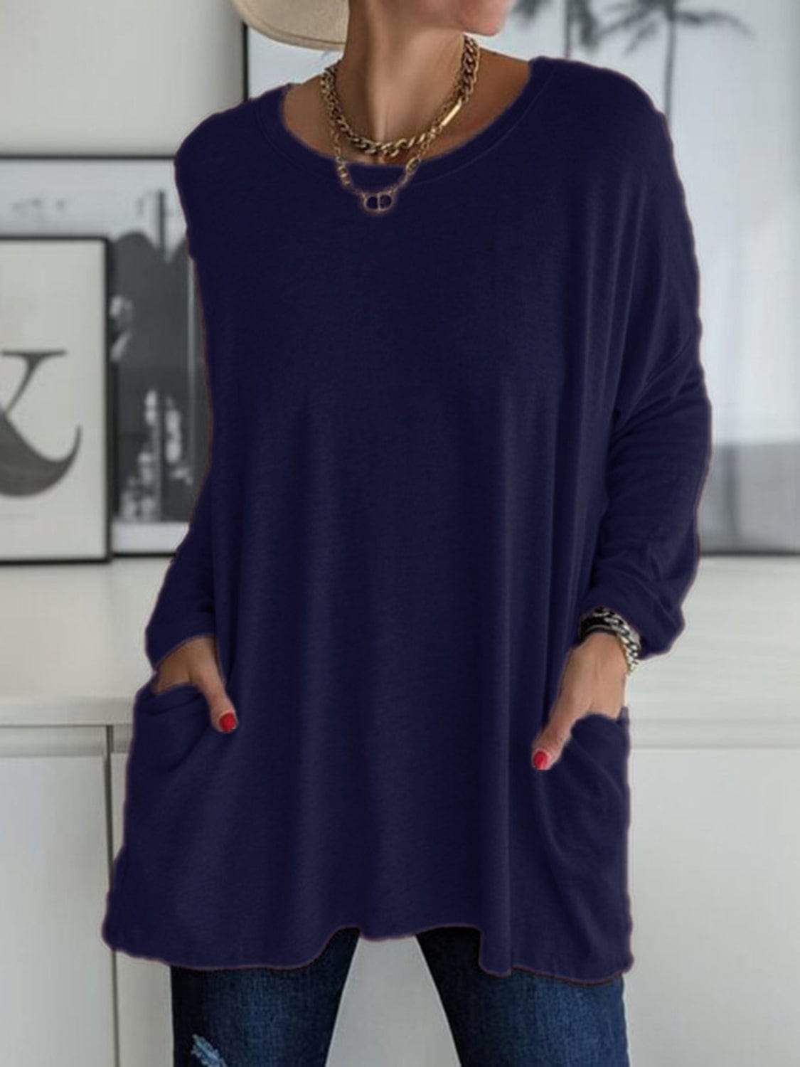 Full Size Round Neck Long Sleeve T-Shirt - Trendsi - Flyclothing LLC