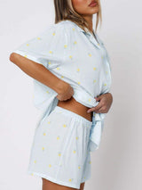Valentine's Day Printed Collared Neck Short Sleeve Top and Shorts Set - Trendsi - Flyclothing LLC