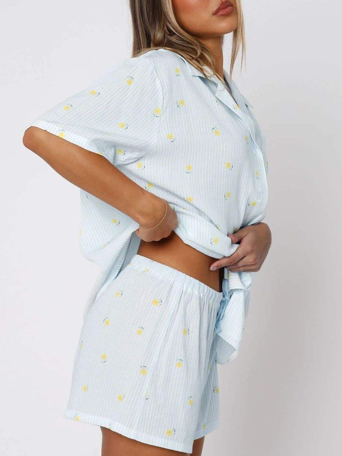 Valentine's Day Printed Collared Neck Short Sleeve Top and Shorts Set - Trendsi - Flyclothing LLC