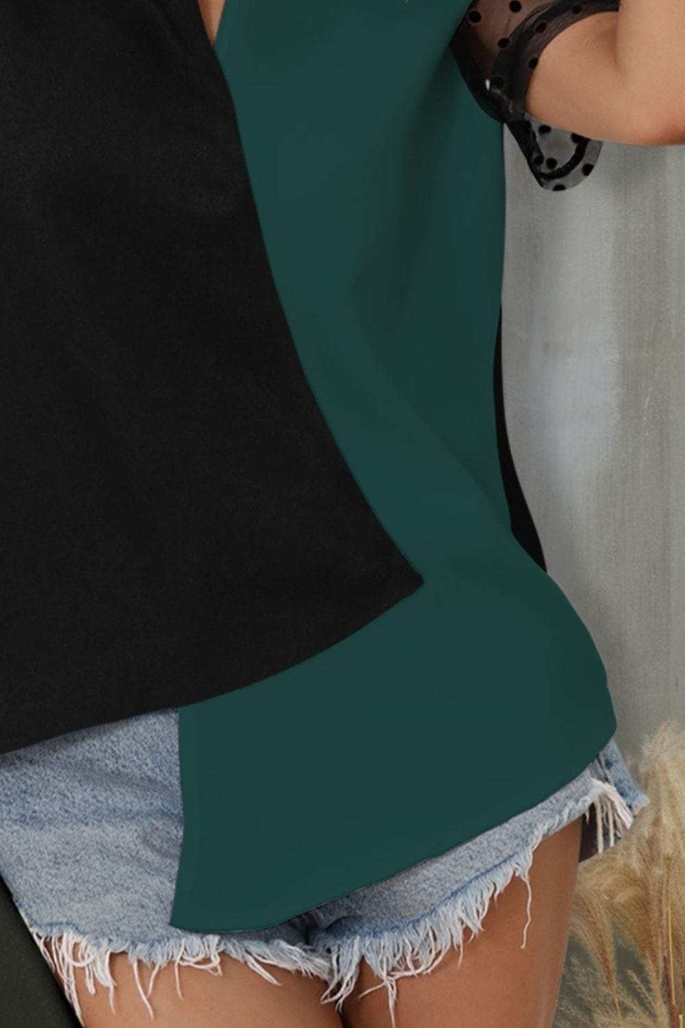 Color Block Notched Short Sleeve T-Shirt - Trendsi - Flyclothing LLC