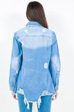 American Bazi Frayed Hem Distressed Denim Shirt Jacket - Trendsi