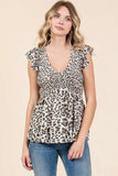 Mittoshop Leopard Print Ruffle Smock Blouse - Trendsi