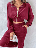 Zip Up Long Sleeve Cropped Top and Joggers Set - Trendsi - Flyclothing LLC
