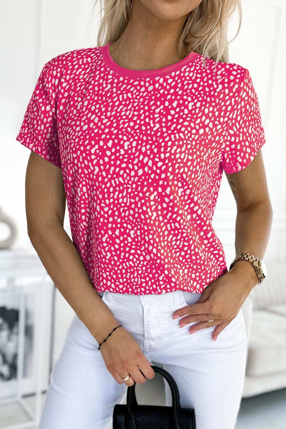 Animal Print Round Neck Short Sleeve T-Shirt - Trendsi - Flyclothing LLC