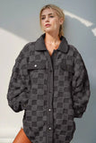 Double Take Button Up Fuzzy Checkered Shacket - Trendsi