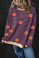 Pumpkin Striped Long Sleeve Sweatshirt - Trendsi - Flyclothing LLC