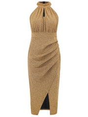 Slit Ruched Mock Neck Sleeveless Dress Trendsi