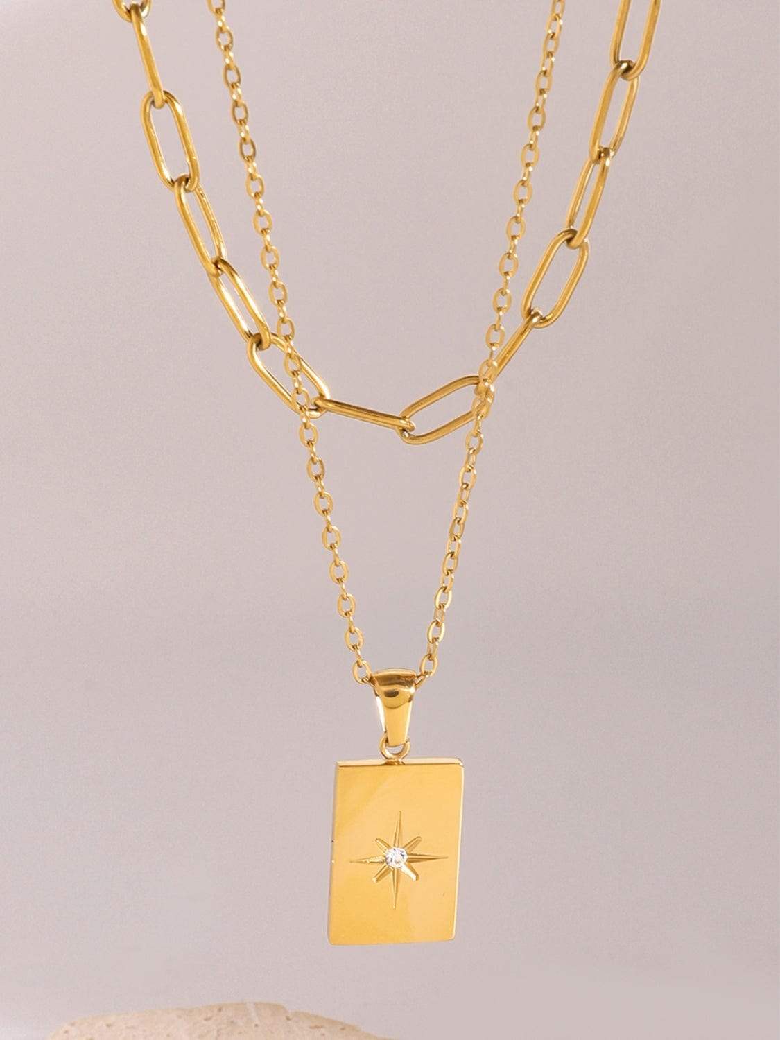 18K Gold-Plated Stainless Steel Double-Layered Necklace - Trendsi - Flyclothing LLC