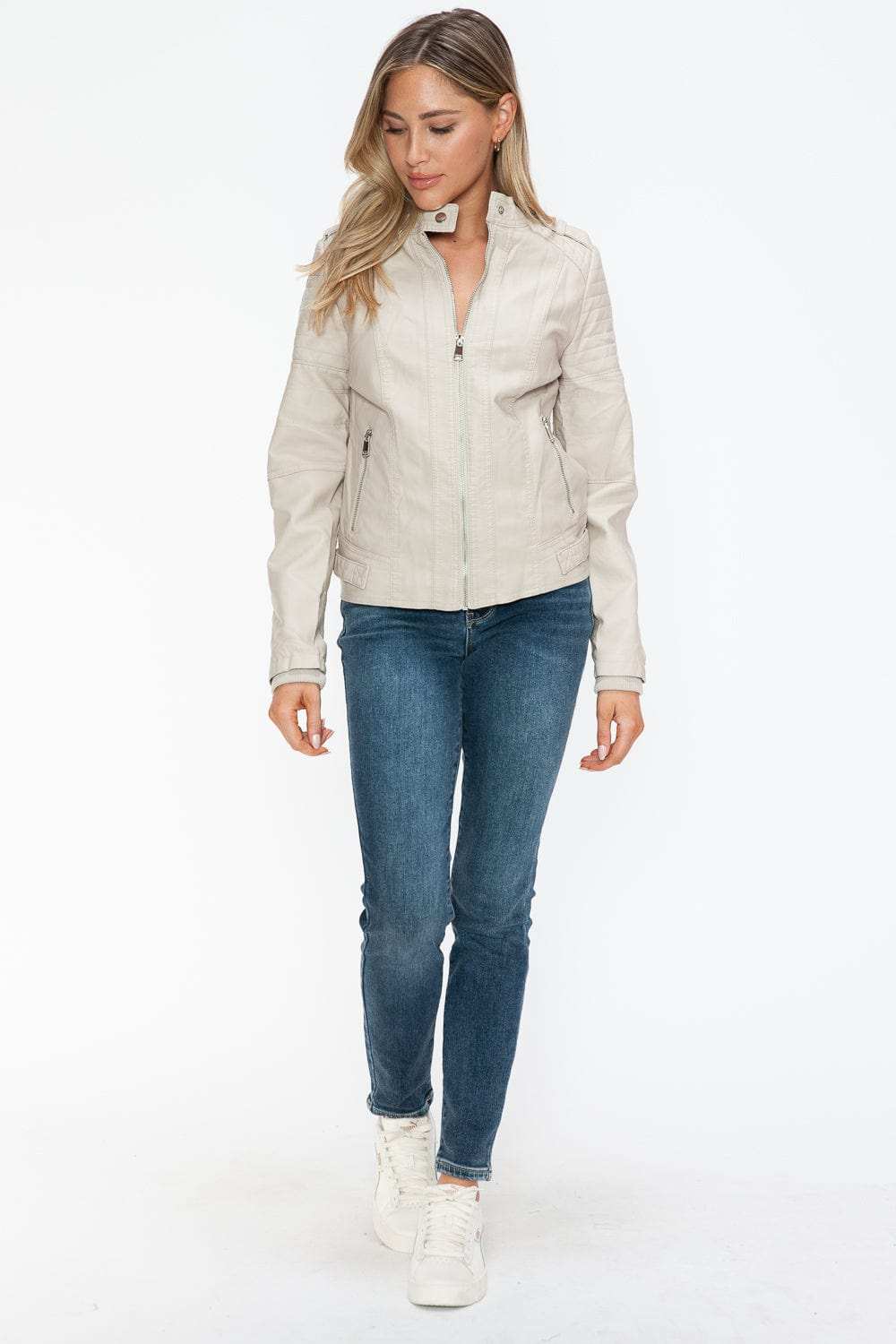Snobbish PU Leather Biker Jacket with Side Zip Pockets - Trendsi - Flyclothing LLC