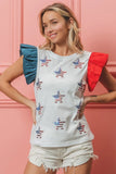 BiBi American Flag Sequin Stars Top - Trendsi
