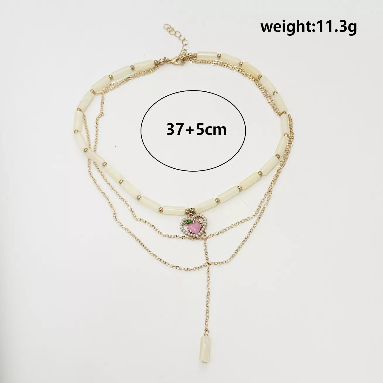 Layered Heart Pendant Necklace with Jade Beads - Trendsi - Flyclothing LLC
