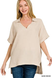 Zenana Double Gauze Short Sleeve High-Low Top - Trendsi - Flyclothing LLC