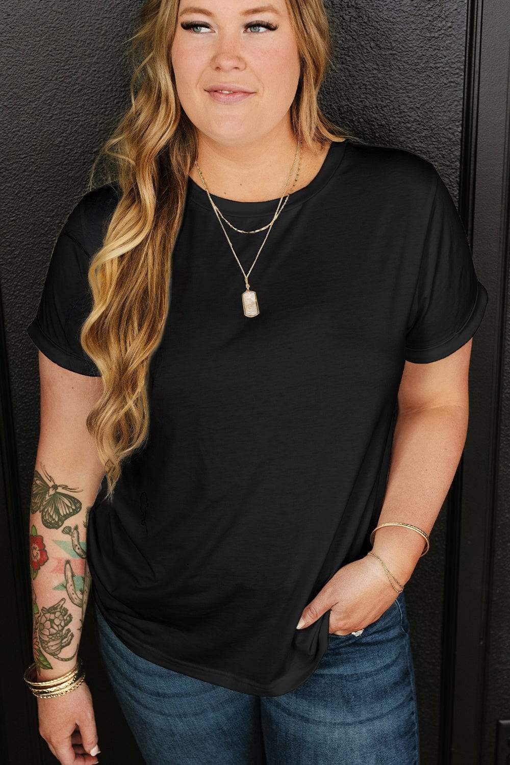 Full Size Round Neck Short Sleeve T-Shirt - Trendsi - Flyclothing LLC