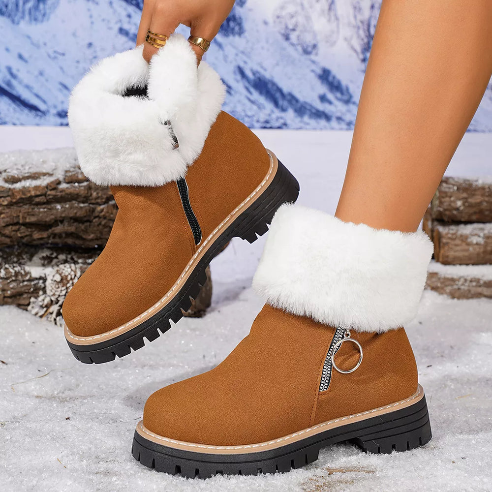 Fuzzy Ankle Boots with Zipper Detail - Trendsi - Flyclothing LLC