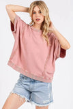 Mittoshop Mineral Wash French Terry Crew Neck Casual Top - Trendsi