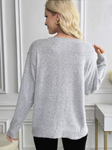 Casual V-Neck Drop Shoulder Sweater - Trendsi - Flyclothing LLC