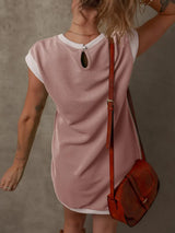 Round Neck Cap Sleeve Mini Dress - Trendsi - Flyclothing LLC