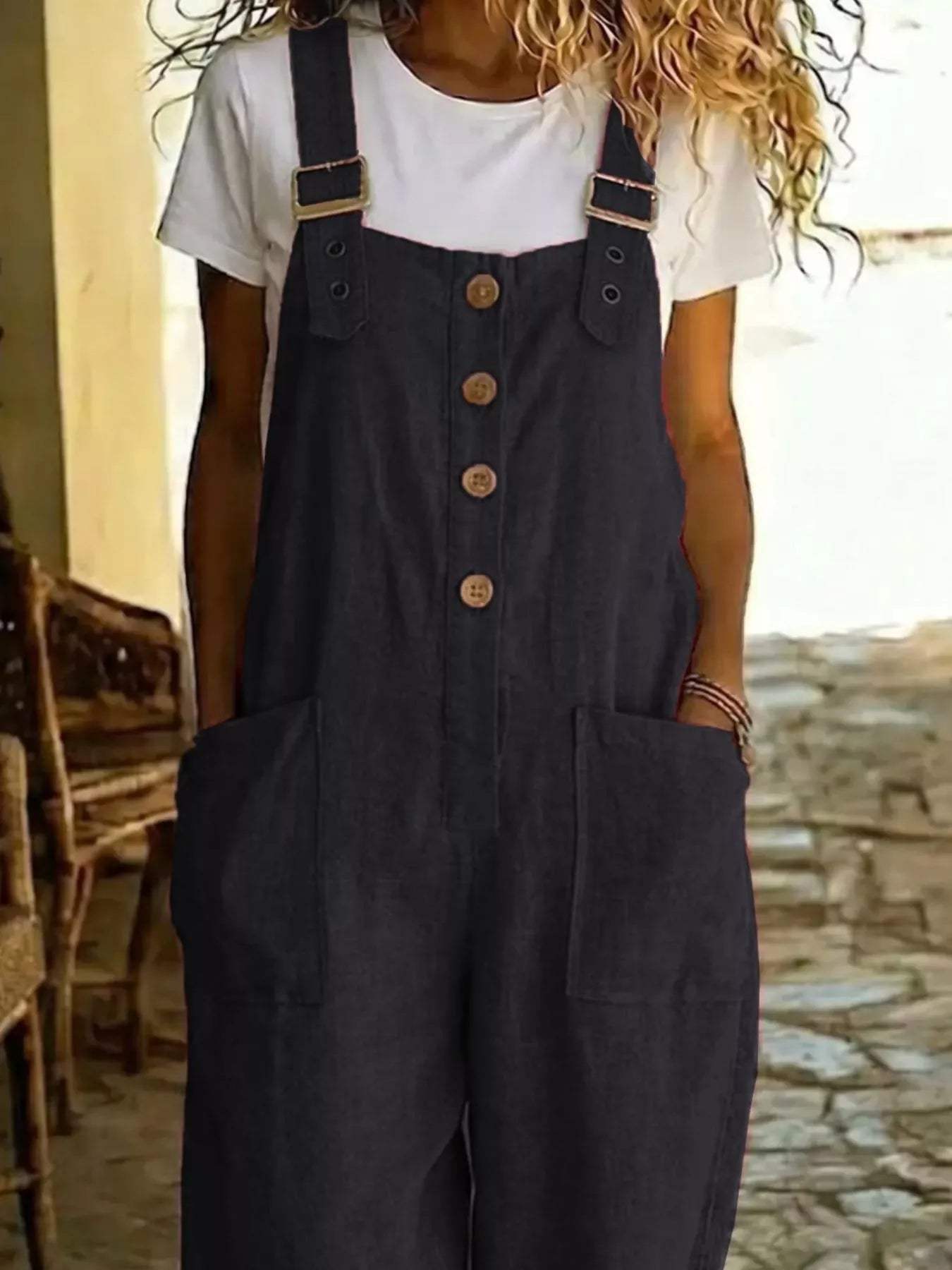 Casual Button Front Wide Leg Overalls - Trendsi - Flyclothing LLC