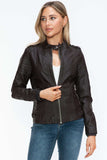 Snobbish PU Leather Biker Jacket with Side Zip Pockets - Trendsi - Flyclothing LLC