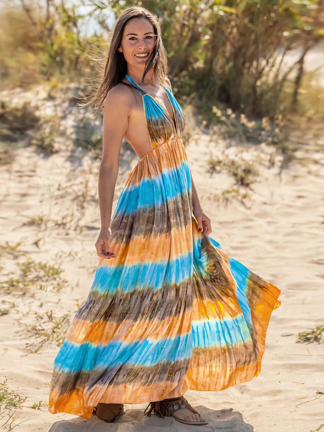 Tie-Dye Halter Neck Sleeveless Dress