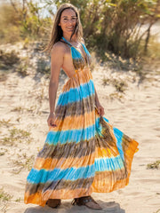 Tie-Dye Halter Neck Sleeveless Dress Trendsi