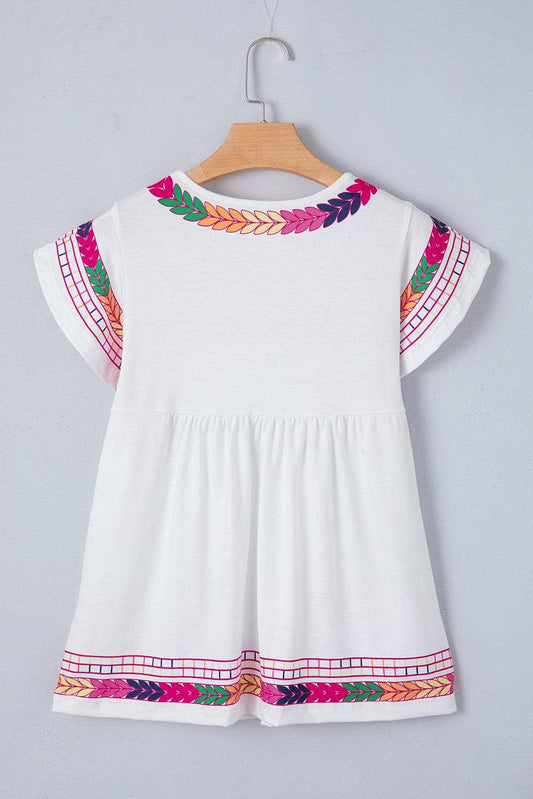 Printed Round Neck Cap Sleeve Blouse - Trendsi - Flyclothing LLC