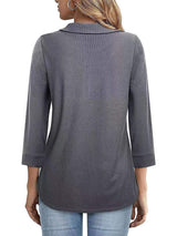 Half Zip Collared Neck Three-Quarter Sleeve T-Shirt - Trendsi - Flyclothing LLC