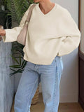 V-Neck Long Sleeve Sweater - Trendsi - Flyclothing LLC